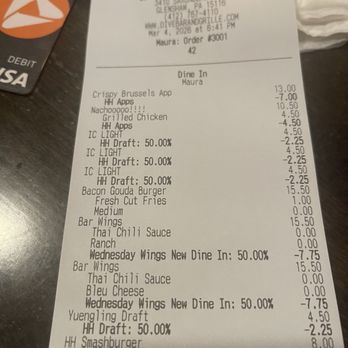 Dive Bar & Grille - The bill... with 3 of us FULL and a Togo burger for my other son that was stuck working... - Venues & Event Spaces Near Me - Ross Township, Pennsylvania Dive Bar & Grille - The bill... with 3 of us FULL and a Togo burger for my other son that was stuck working... - Venues & Event Spaces Near Me - Ross Township, Pennsylvania
