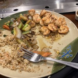 Miyako Japanese Steak & Seafood - Fried rice,shrimp and vegetables. I ate all of this at home! They have BIG portions :D