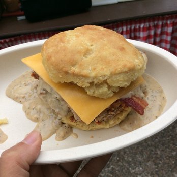 Pine State Biscuits - The Reggie (Fried chicken, bacon, cheese, and sausage gravy between two biscuits) - Southern Near Me - Portland, Oregon Pine State Biscuits - The Reggie (Fried chicken, bacon, cheese, and sausage gravy between two biscuits) - Southern Near Me - Portland, Oregon