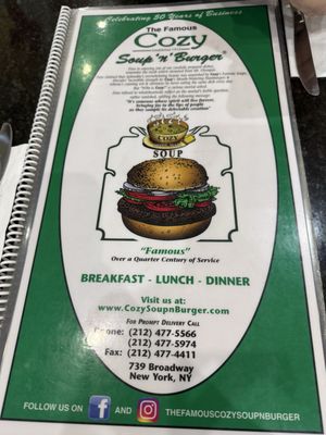 Menu photo 1 Cozy Soup 'n' Burger New York, NY Menu photo 1 Cozy Soup 'n' Burger New York, NY