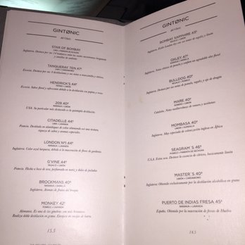 Le Terraza del Claris - One of the pages of the bar menu. They are known for their gin & tonics - Mediterranean Near Me - Barcelona, B