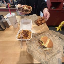 Wayback Burgers - BACON CHEESE FRIES CAJUN BURGER DOUBLE BACON BURGER FRIED CHEESE CURDS