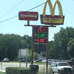 McDonald's - Located right next to the giant Speedway gas station. Lobby take out from 7am-7pm currently.