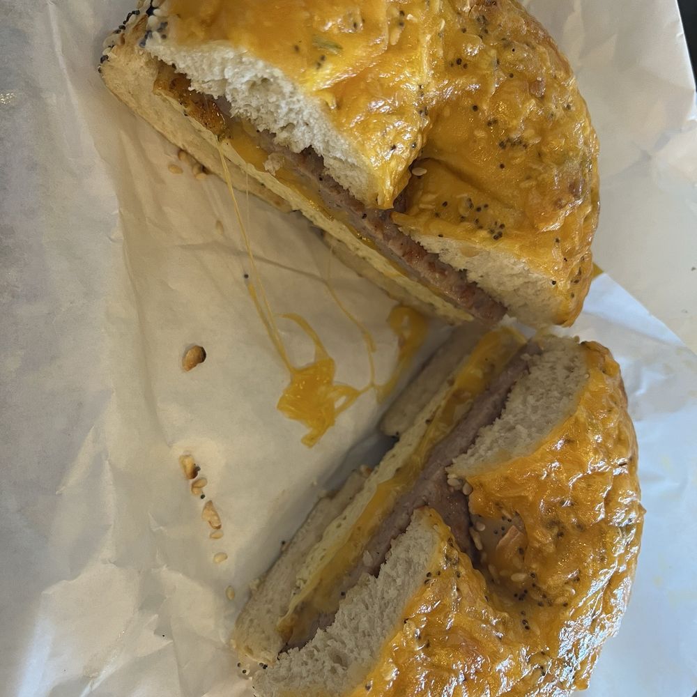 Mag's Donut & Bagel - Morning bagel sandwich on everything cheese - Donuts Near Me - Irvine, California Mag's Donut & Bagel - Morning bagel sandwich on everything cheese - Donuts Near Me - Irvine, California