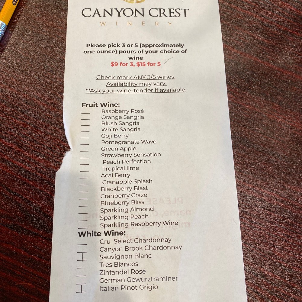 Canyon Crest Winery - Menu - Wine Bars Near Me - Riverside, California
