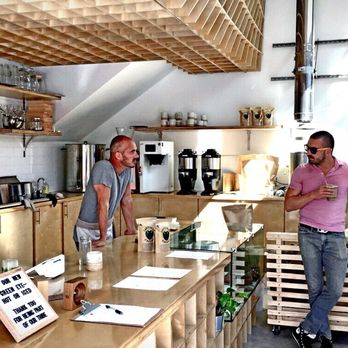 Earth Bean Coffee - My husband choppin' it up with the owner. - Coffee & Tea Near Me - Los Angeles, California
