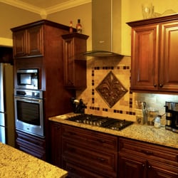 John Sun Kitchen & Bath - Cherry Kitchen Cabinets; 3CM New Venetian Gold Granite Countertops