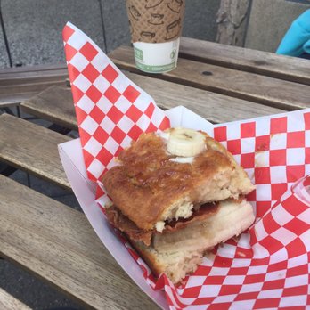 Biscuit Bitch - Royal Canadian Bitch- biscuit with maple peanut butter, bacon, and banana - Breakfast & Brunch Near Me - Seattle, Washington Biscuit Bitch - Royal Canadian Bitch- biscuit with maple peanut butter, bacon, and banana - Breakfast & Brunch Near Me - Seattle, Washington