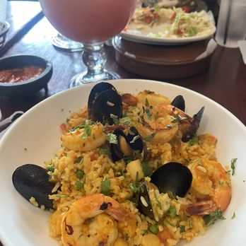 San Antonio Bar & Grill - Seafood paella and strawberry lime frozen margarita - Tex-Mex Near Me - Washington, DC, District of Columbia