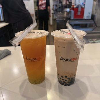 Sharetea - Peach Kiwi Tea with Honey Jelly and Classic Boba Milk Tea - Bubble Tea Near Me - Northridge, California Sharetea - Peach Kiwi Tea with Honey Jelly and Classic Boba Milk Tea - Bubble Tea Near Me - Northridge, California