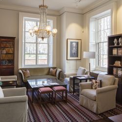 The Athenaeum of Philadelphia - The light-filled, cozy Member Lounge, overlooking Washington Square. Members relax and connect here over coffee, newspapers and puzzles
