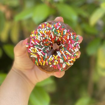 Happy Donuts - Chocolate cake donut with sprinkles - Donuts Near Me - Burlingame, California Happy Donuts - Chocolate cake donut with sprinkles - Donuts Near Me - Burlingame, California