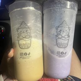 Thai Tea Slushy with Ice Cream & Taro Slushy with Ice Cream