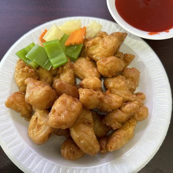 Happy Buddha's Asian Cuisine - Sweet-and-sour chicken with the sauce on the side. - Chinese Near Me - Bellevue, Nebraska