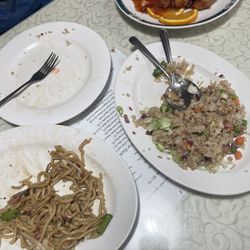 Chow Mein, orange chicken, pork fried rice