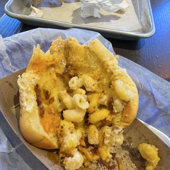 Hi-Five Hot Dogs & Stuff - My Mac & cheese hot dog... missing the hot dog... at a hot dog place. - Hot Dogs Near Me - Murfreesboro, Tennessee Hi-Five Hot Dogs & Stuff - My Mac & cheese hot dog... missing the hot dog... at a hot dog place. - Hot Dogs Near Me - Murfreesboro, Tennessee