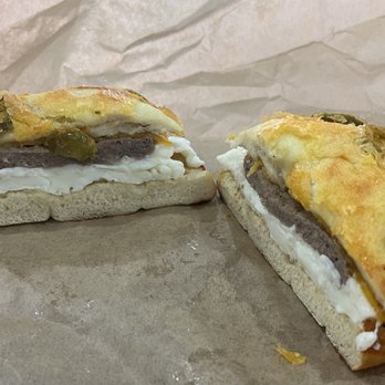 Einstein Bros. Bagels - Turkey sausage, egg whites, cheddar cheese, on a jalapeño bagel. - Bagels Near Me - Cedar Park, Texas