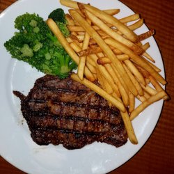 Kitchen 740 - Grass fed rib eye with fries and broccolini... but they brought out broccoli