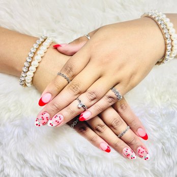 Vicky’s Nails & Spa - Cherry Red French Nails - Nail Salons Near Me - Hemet, California
