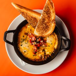 Easy Rider Diner - Baked Eggs - A Mexican take on Eggs in Purgatory with chorizo and pico de gallo