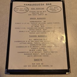 Menu as of July 2026