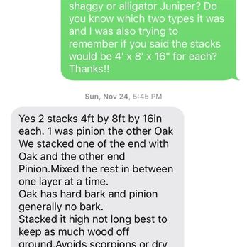 Firewood by Jerry - Firewood by Jerry delivery and Text thread. - Firewood Near Me - Phoenix, Arizona