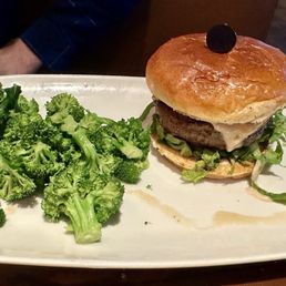 Burger with side of broccoli Burger with side of broccoli