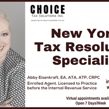 Choice Tax Solutions - Tax problems? Don't use the fake companies on TV! Work with a real NY specialist. - Tax Services Near Me - New York, New York Choice Tax Solutions - Tax problems? Don't use the fake companies on TV! Work with a real NY specialist. - Tax Services Near Me - New York, New York
