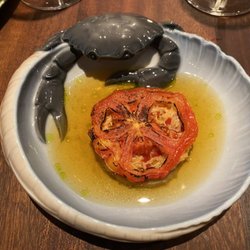 À Terre - Crab from The Limfjord " Provençale "  cœur de bœuf tomato, piquillos, aubergine & herbes de provence