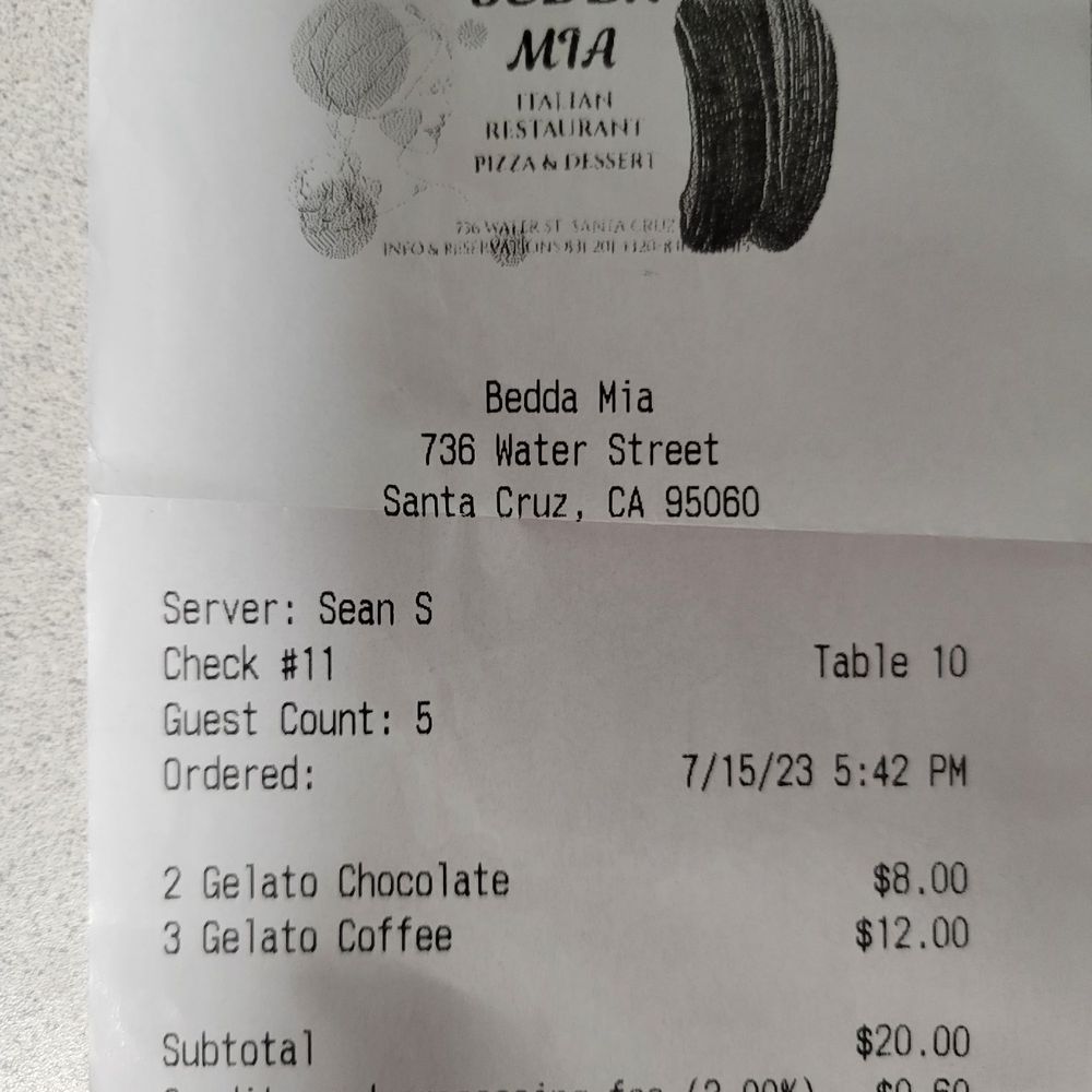 Bedda Mia - house made gelato $4 each...smooth - Italian Near Me - Santa Cruz, California Bedda Mia - house made gelato $4 each...smooth - Italian Near Me - Santa Cruz, California