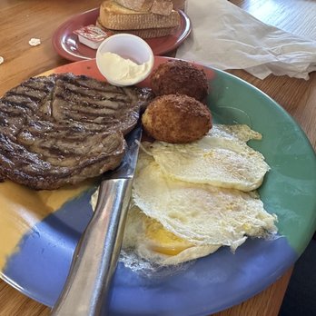 Jan's Place - Ribeye Steak with eggs and potato balls - Breakfast & Brunch Near Me - Jensen Beach, Florida Jan's Place - Ribeye Steak with eggs and potato balls - Breakfast & Brunch Near Me - Jensen Beach, Florida