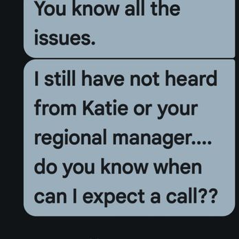 Ashley Store - A screenshot of a text message conversation showing a series of messages discussing issues and waiting for a response. The messages mention not hearing from Katie or the regional manager and inquire about when a call can be expected. The timestamp indicates the messages were sent on a Friday at 2:17 PM. - Furniture Stores Near Me - Hunt Valley, Maryland