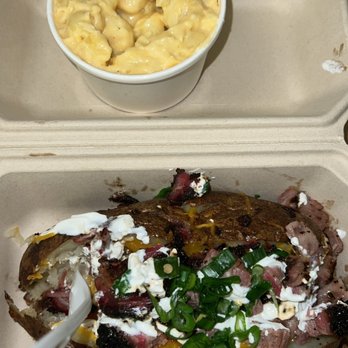 True Texas BBQ - Loaded baked potatoe w/brisket, Mac n cheese - Barbeque Near Me - Plano, Texas True Texas BBQ - Loaded baked potatoe w/brisket, Mac n cheese - Barbeque Near Me - Plano, Texas