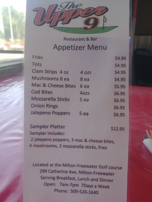 Menu photo 1 The Upper 9 Milton-Freewater, OR