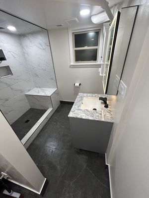 Kim and winda      Bathroom remodel - Bathroom was Really dated Wanted A nice Safe Shower To enjoy her  senior years To come