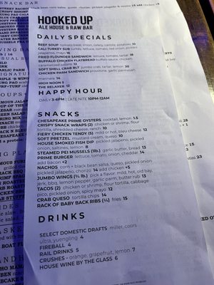 Menu photo 2 Hooked Up Ale House & Raw Bar Millville, DE Menu photo 2 Hooked Up Ale House & Raw Bar Millville, DE