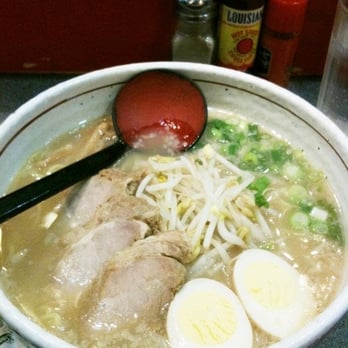 Kintaro Ramen - Shio (Medium broth, non-fatty pork). Louisiana hot sauce in background :P - Ramen Near Me - Vancouver, British Columbia