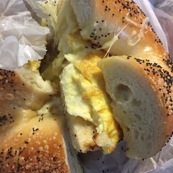 Goldberg's NY Bagels - Egg and cheese on toasted poppy bagel. It tastes even better than it looks. - Bagels Near Me - Silver Spring, Maryland