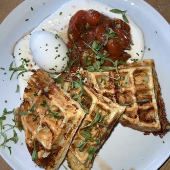 Lele Cake - Gruyere Waffles with Sundried Tomatoes and Soft Egg - Coffee & Tea Near Me - Los Gatos, California