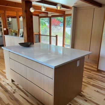 Aero Kitchen and Bath - Modern Rift cut White Oak Custom Beveled Handleless cabinets - General Contractors Near Me - Burnaby, British Columbia