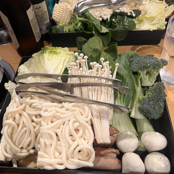 Mumu Hot Pot - Large vegetable platter with udon noodles and fishball w/ roe as our 3rd side - Hot Pot Near Me - Pleasanton, California Mumu Hot Pot - Large vegetable platter with udon noodles and fishball w/ roe as our 3rd side - Hot Pot Near Me - Pleasanton, California