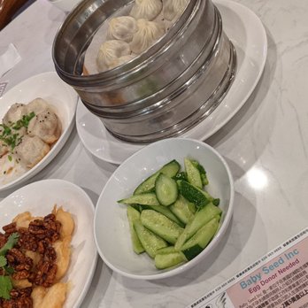 & Dim Sum - Xiaolongbao, pan fried pork dumplings, honey walnut shrimp, cucumber salad - Dim Sum Near Me - Chino Hills, California