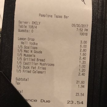 Pamplona Tapas Bar - Our bill - Spanish Near Me - Lafayette, Louisiana Pamplona Tapas Bar - Our bill - Spanish Near Me - Lafayette, Louisiana