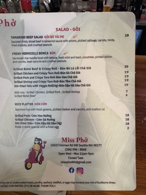 Menu photo 2 Miss Pho Seattle, WA