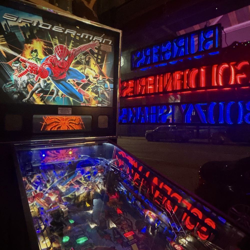 Spider-Man pinball machine in the lobby! Spider-Man pinball machine in the lobby!