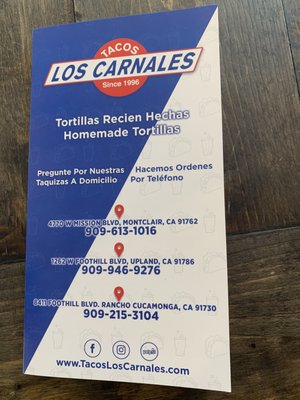 Menu photo 3 Tacos Los Carnales Rancho Cucamonga, CA