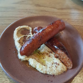 Chambar - Omg sausage with a bed of hummus! - Belgian Near Me - Vancouver, British Columbia