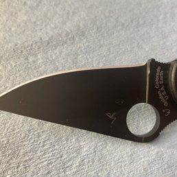 After the knife was sharpened, notice the black paint missing right above the word Colorado.