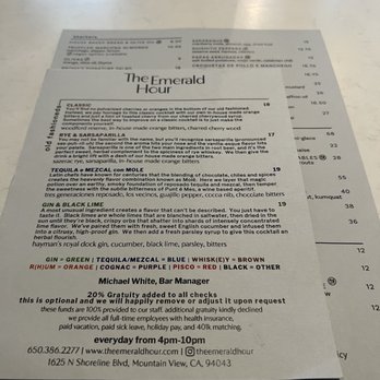 The Emerald Hour - Menu - Wine Bars Near Me - Mountain View, California
