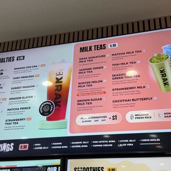 Krak Boba - Menu as of 1/2026 - Bubble Tea Near Me - Temecula, California